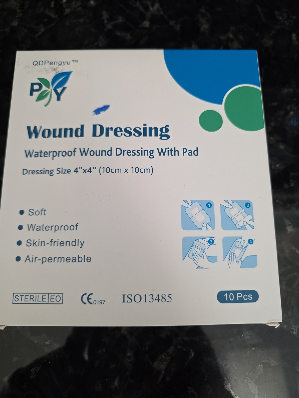 QDPengyu Waterproof Wound Dressing Pad - White/Blue (10 Pc)